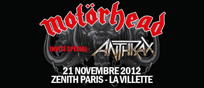 Motörhead en concert avec Anthrax en invité le 21 novembre au Zenith de Paris