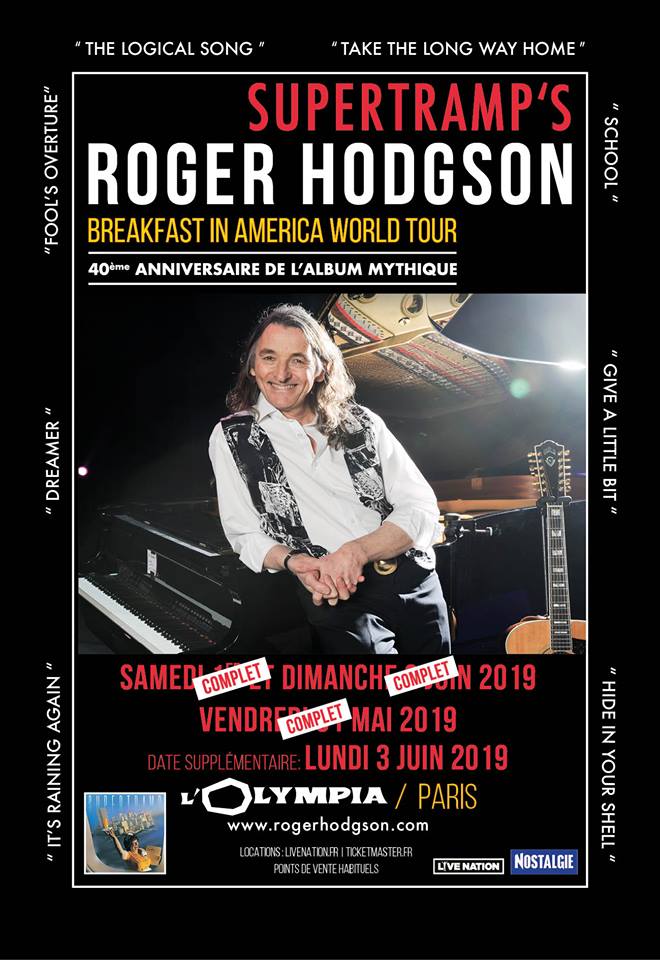 Nouvelle date de concert pour Roger Hodgson à L’Olympia